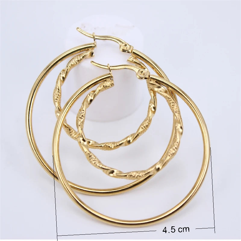 Punk Stainless Steel Hoop Earrings Twisted Women Party Top