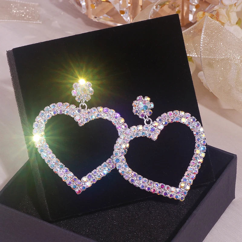 Rhinestone Crystal Heart Dangle Earrings for Women