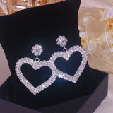 Rhinestone Crystal Heart Dangle Earrings for Women