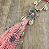 Boho Sweater Chain Necklace Tassel Pendants for Women