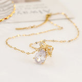Titanium Steel Bow Drop Necklace for Women