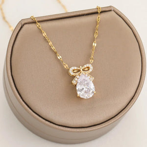 Titanium Steel Bow Drop Necklace for Women