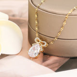 Titanium Steel Bow Drop Necklace for Women