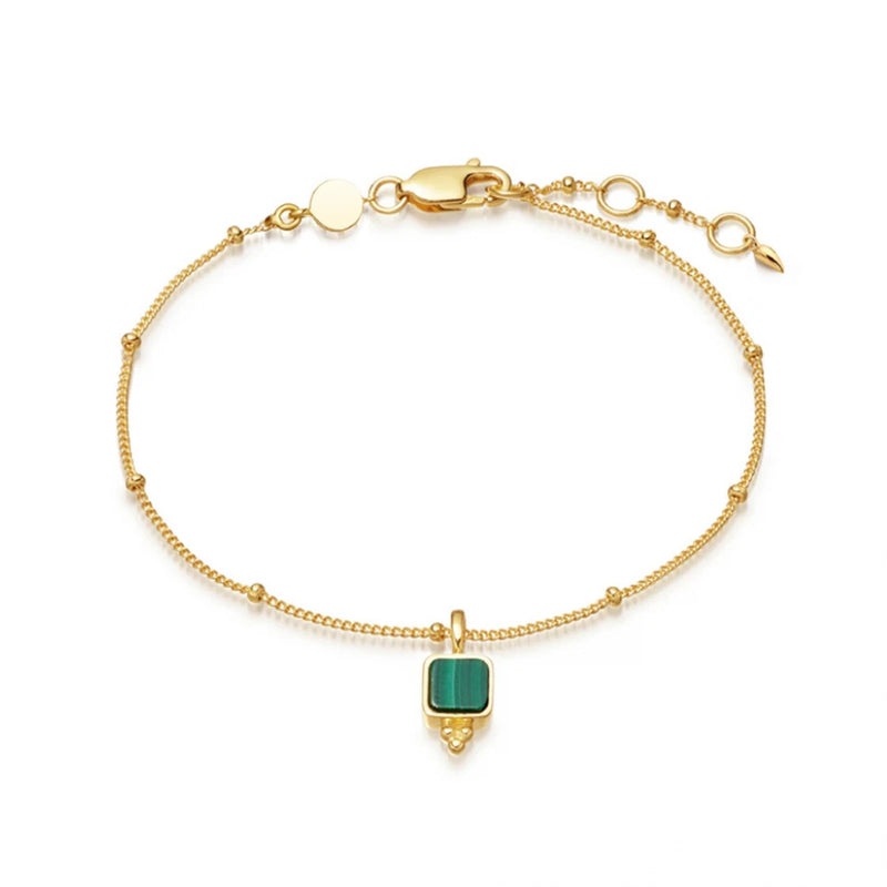 925 Silver Crystal Malachite Chains Bracelet for Women