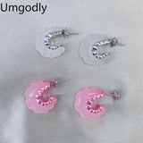 Pink Annular Earrings for Women Jewelry Runway Party Goth Boho Accessories