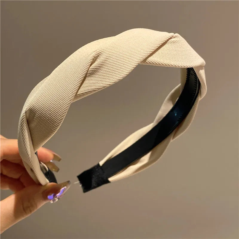 Brown Braided Twist Hairband for Women Temperament Fabric Headband