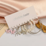 Butterfly Pearl Earrings Set Personalized Creative Earrings 5-pc Jewelry Set