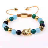 CZ Micro Pave Buddha Charm Bracelet Natural Stone Beads Bangle