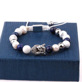 CZ Micro Pave Buddha Charm Bracelet Natural Stone Beads Bangle