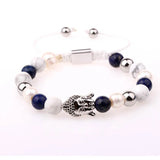 CZ Micro Pave Buddha Charm Bracelet Natural Stone Beads Bangle