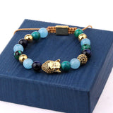 CZ Micro Pave Buddha Charm Bracelet Natural Stone Beads Bangle