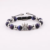 CZ Pave Crown Charm Tiger Eye Beads Macrame Bracelet