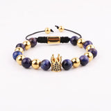 CZ Pave Crown Charm Tiger Eye Beads Macrame Bracelet