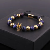 CZ Pave Crown Charm Tiger Eye Beads Macrame Bracelet