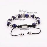 CZ Pave Crown Charm Tiger Eye Beads Macrame Bracelet
