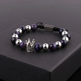 CZ Pave Crown Charm Tiger Eye Beads Macrame Bracelet