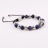 CZ Pave Crown Charm Tiger Eye Beads Macrame Bracelet