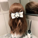 Camellia Flower Hairpin Ribbon Bow Spring Clip Hair Clip