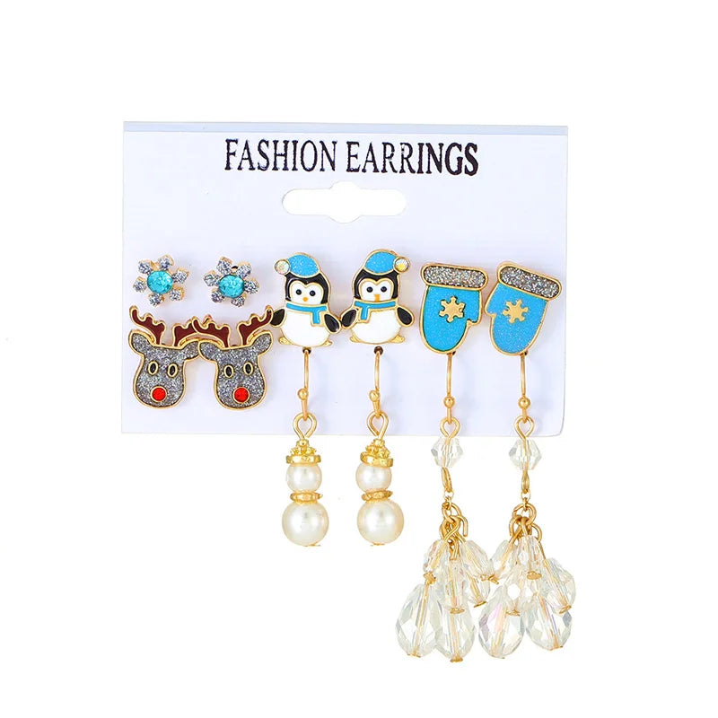 Christmas Earring Set Santa Elk Snowflake Snowman Jewelry
