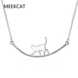 Curved Personality 925 Sterling Silver Walking Cat Choker Necklaces