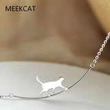 Cat Curved Personality 925 Sterling Silver Animal Chain Necklaces N090