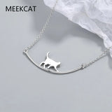 Cat Curved Personality 925 Sterling Silver Animal Chain Necklaces N090