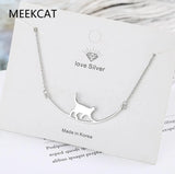 Curved Personality 925 Sterling Silver Walking Cat Choker Necklaces