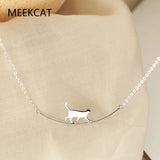 Cat Curved Personality 925 Sterling Silver Animal Chain Necklaces N090