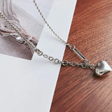Cat Curved Personality Vintage Heart Shape Silver Necklace