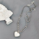 Cat Curved Personality Vintage Heart Shape Silver Necklace