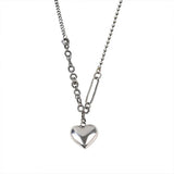 Cat Curved Personality Vintage Heart Shape Silver Necklace