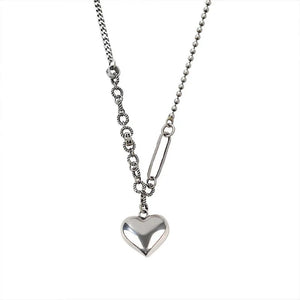 Cat Curved Personality Vintage Heart Shape Silver Necklace