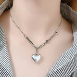 Cat Curved Personality Vintage Heart Shape Silver Necklace