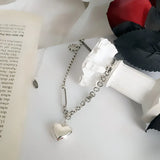 Cat Curved Personality Vintage Heart Shape Silver Necklace