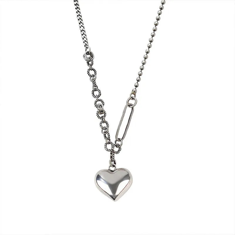 Cat Curved Personality Vintage Heart Shape Silver Necklace