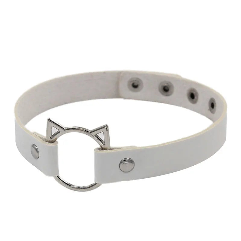 Cat Ear PU Leather Choker Necklace Women Chocker Necklaces