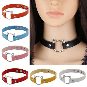 Cat Ear PU Leather Choker Necklace Women Chocker Necklaces