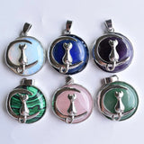 Cat Moon Pendant Natural Stone Kitten Lucky Jewelry Fit Women Necklaces