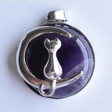 Cat Moon Pendant Natural Stone Kitten Lucky Jewelry Fit Women Necklaces