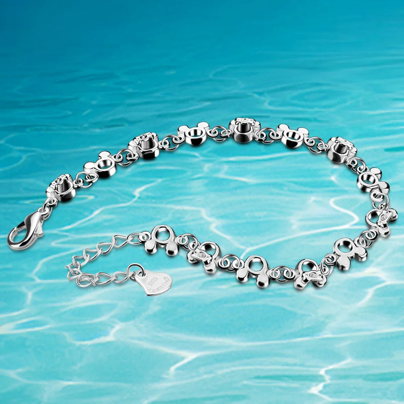 925 Sterling Silver Mickey Hand Chain Bracelet for Women Gift