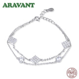 925 Silver Crystal Square Charm Bracelet for Women