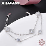 925 Silver Crystal Square Charm Bracelet for Women
