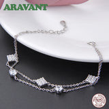 925 Silver Crystal Square Charm Bracelet for Women