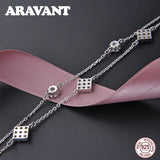 925 Silver Crystal Square Charm Bracelet for Women