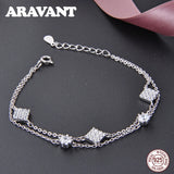 925 Silver Crystal Square Charm Bracelet for Women