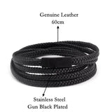 Sporty Braided Leather Bracelet Chain Link Wrap Jewelry