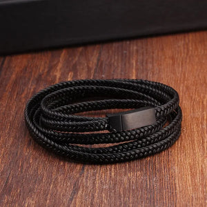 Sporty Braided Leather Bracelet Chain Link Wrap Jewelry