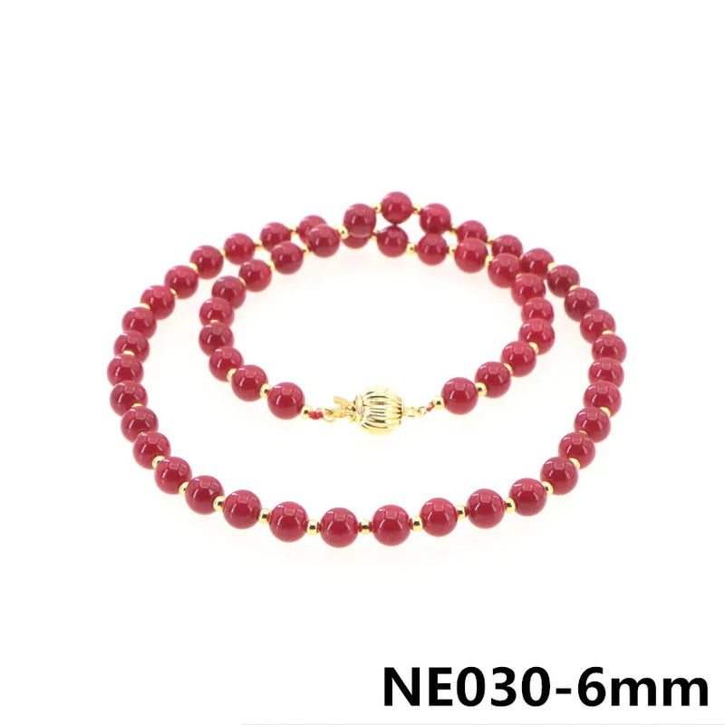 Red Coral Pearl Necklace Golden Bead Accessories Women Girls Christmas Wedding