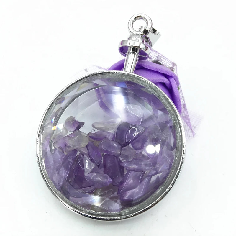 Fluorite Stone Pendant Purple Crystal Silver Plated DIY Jewelry