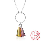 Colorful Crystal Fan Pendant Necklace 925 Sterling Silver Jewelry